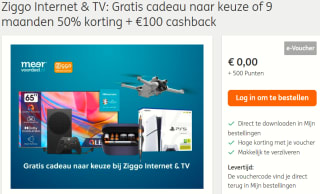 voucher voor Ziggo Internet & TV: Gratis cadeau naar keuze of 9 maanden 50% korting + €100 cashback voor 500ING rentepunten
