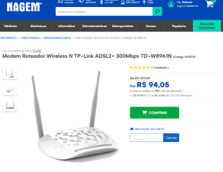 Modem Roteador N TP-Link ADSL2+ - R$ 94,05