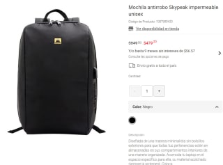 Mochila Antirrobo Skypeak Impermeable por $479 en Liverpool