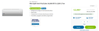 Mini Split York Frío/Calor 24,000 BTU's 220V por $12,480.77 en Sam's Club