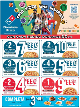 Todas las ofertas de Dominos Pizza a recoger y domicilio.