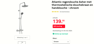 Atlantic regendouche Asher met thermostatische douchekraan en handdouche voor €139 bij Karwei