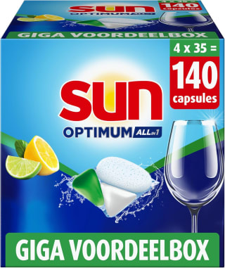 Sun - Vaatwascapsules - Optimum All-in 1 - Citroen - een capsule met Active Oxygen - 4 x 35 Vaatwastabletten voor €11,20 bij Amazon
