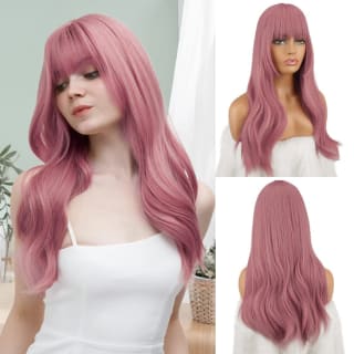 Peluca de Pelo Largo Ondulado Sintético color rosa por sólo 3,99€