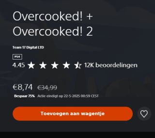 Overcooked + Overcooked 2 bundle voor €8,74 in de Playstation Store