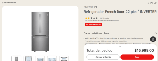 Refrigerador LG French Door 22 pies por $15,799 con PayPal