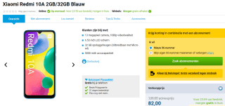 Xiaomi Redmi 10A 2GB/32GB Blauw voor €82 bij Belsimpel
