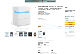 Mesita de Noche con Tira de Luz LED Multicolor a solo 47,60€