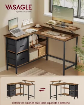 Escritorio VASAGLE forma de L con 2 cajones y soporte por 61,91€