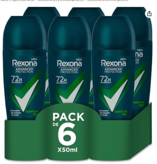 Pack 6 Rexona Advanced Protection Desodorante Roll-On para Hombre Quantum Dry 72h de 50 ml por 8,51€