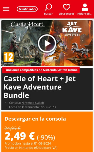 Castle of Hearts + Jet Kave Adventure Bundle Nintendo Switch por 2,49€.