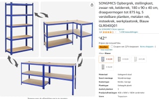Songmics stellingkast voor €33,53 bij Amazon NL