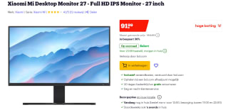 Xiaomi Mi BHR4975EU 27" Full HD IPS monitor voor €91,99 bij Bol.com