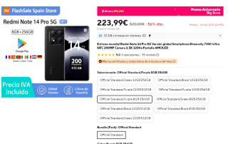 Xiaomi Redmi Note 14 Pro 5G Versión global 256GB por 223,99€