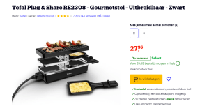 Tefal Plug & Share RE2308 Raclette Gourmet voor €36,99bij Bol.com
