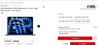 APPLE MacBook Air (2024) Middernacht - 13.6 inch - voor €1333 bij de Mediamarkt