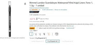 Rimmel London Scandaleyes Waterproof Khol Kajal Liners Tono 1, 1.3g por 2,65€