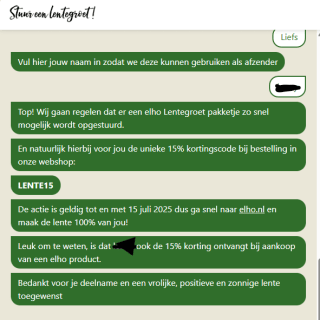 15% korting op je bestelling en een gratis bloemenmixje