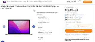Macbook Pro 13" M2 8GB 256GB por $14,024 en Pedidos con Banorte