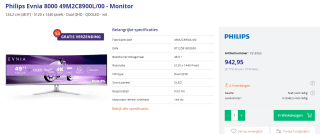 Philips Evnia 8000 49M2C8900L/00 48.9" UltraWide gaming monitor voor €942,95 bij Azerty