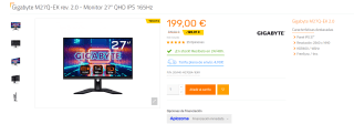 Monitor gaming Gigabyte M27Q 27″ 2K IPS 170Hz por 199€