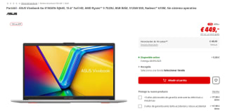 Portatil ASUS Vivobook Go 15.6" FHD con AMD Ryzen 5 7520U, 8GB RAM, 512GB SSD por 381,65€