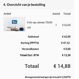 Eigen foto op canvas 50x70 cm voor €14,88 dmv code bij Fotoproducten