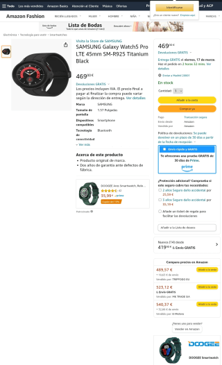 SAMSUNG Galaxy Watch5 Pro LTE 45mm SM-R925 Titanium por 4,69€€