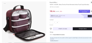 Bolsa Térmica Porta Alimentos Urban Food Casual Burdeos marca Tatay por 13,15€