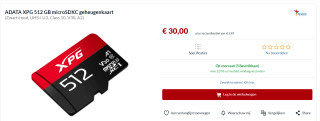 ADATA microSD 512GB XPG Game UHS-IU3 voor €30 bij Alternate