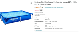 Bestway - Steel Pro Opzetzwembad - 221 x 150 x 43 cm voor €33,95 bij Amazon