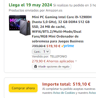 Mini PC ACEMAGIC AD08 Intel Core i9-12900H 32 GB DDR4 512 GB SSD por 519,10€