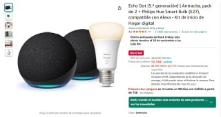 Pack 2 Echo Dot (5.ª generación) + Philips Hue Smart Bulb (E27) por 56,98€