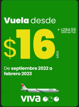 Vuelos nacionaes desde $16 MXN en VivaAerobus