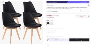 T-LoVendo Pack de 4 Sillas Comedor Nórdico por 59,99€ (cuenta nueva por 55,99€)