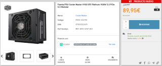 Fuente/PSU Cooler Master V1100 SFX Platinum 1100W 3.0 PCIe 5.0 Modular por 89,95€