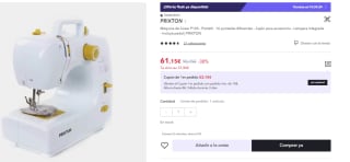 Máquina de Coser PRIXTON P120 por 61.15€ (Cuenta Nueva 49.15€)