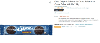 6 Paquetes de Oreo Original Galletas de Cacao Rellenas de Crema Sabor Vainilla 154g por 4,92€.