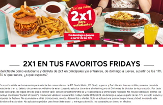 2x1 en Tgi Fridays en tu reserva de domingo a lunes por ser estudiante