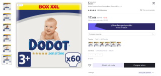 Pañales Dodot Sensitive Extra Pañales Bebé, Talla 3 (+-tallas) por 13,20€