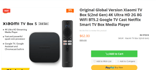 Global Version Xiaomi TV Box S(2nd Gen) 4K Ultra HD 2G 8G WiFi voor €56,49 bij Gshopper