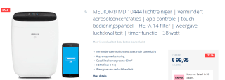 Medion MD 10444 Luchtreiniger 60 m² Wit, Zwart voor €99,95 in de Medion Shop