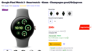 Google Pixel Watch 3 - Smartwatch - 41mm - Champagne goud/Grijsgroen voor €295 bij Bol