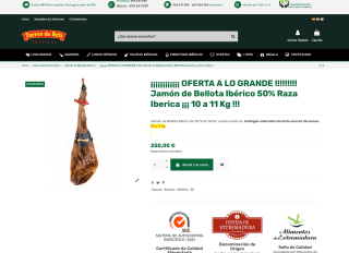 Jamón de Bellota Ibérico 50% Raza Iberica 10 a 11Kg desde 250€