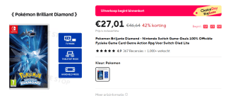Pokemon Brilliant Diamond Nintendo Switch voor €27,01 bij Aliexpress