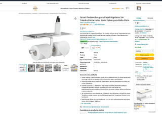 Gricol Portarrollos para Papel Higiénico Sin Taladro Portarrollos Doble para Baño por 17,99 € 17,99€