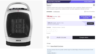 Calefactor cerámico de la marca Jocca con doble función: calor y ventilación por 10.46€