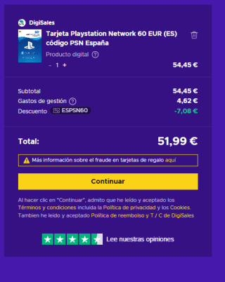 Tarjeta Playstation Network 60€ por solo 51,99€