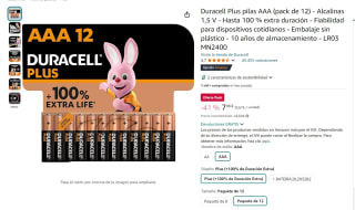 12 Pilas Alcalinas Duracell Plus AA ó AAA. Por 7,98€
