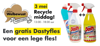 Een gratis fles Dasty voor een lege fles op 3 mei bij Wibra